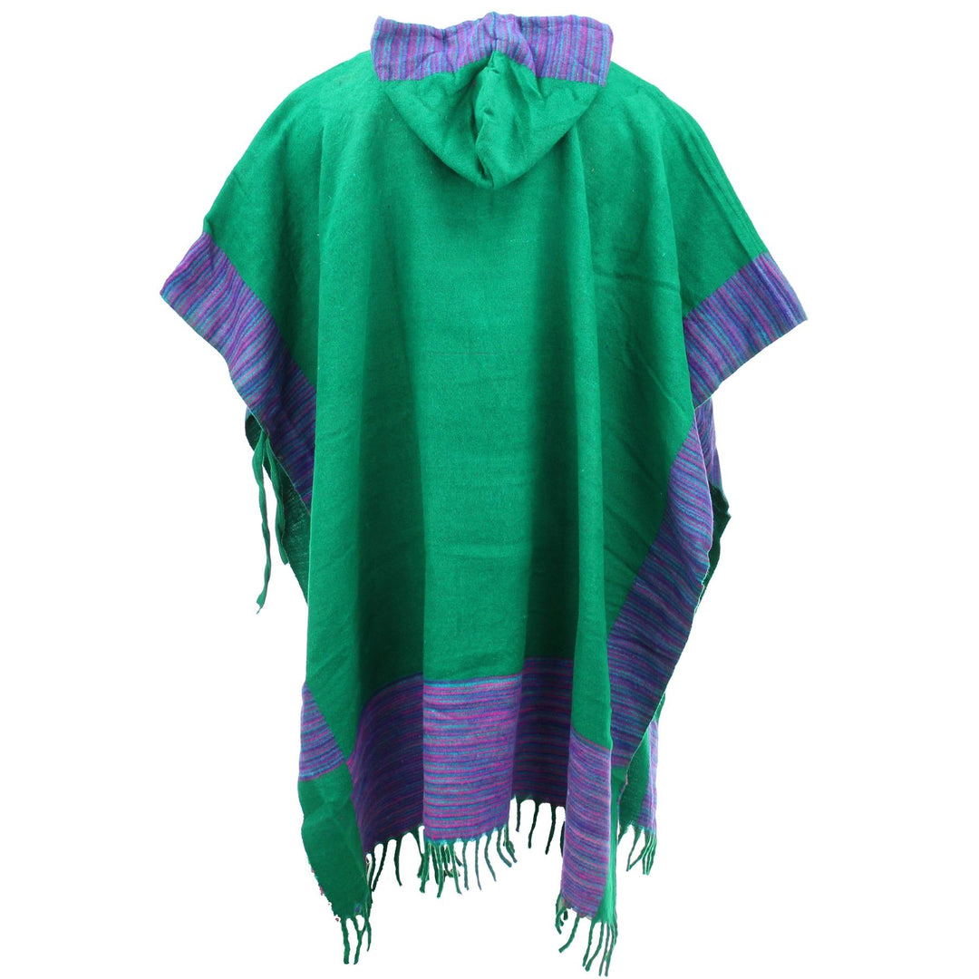 Soft Vegan Wool Hooded Tibet Poncho - Green & Purple