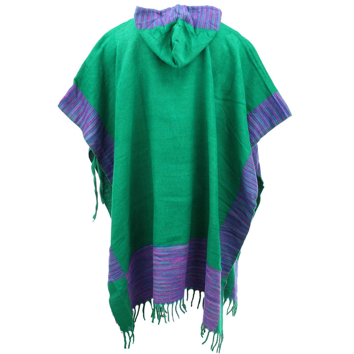 Soft Vegan Wool Hooded Tibet Poncho - Green & Purple