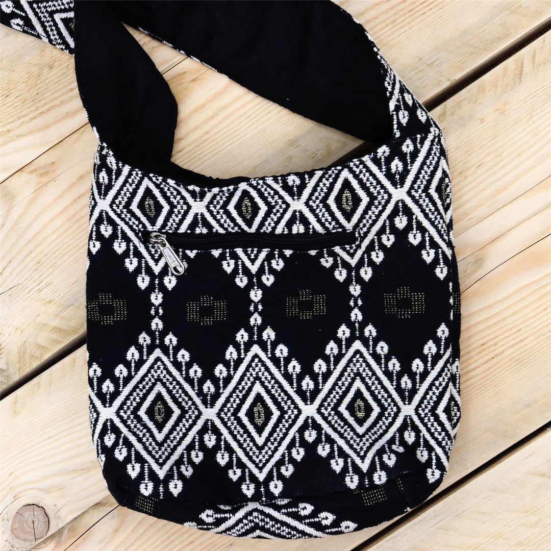 Cotton Canvas Sling Shoulder Bag - Black Cream