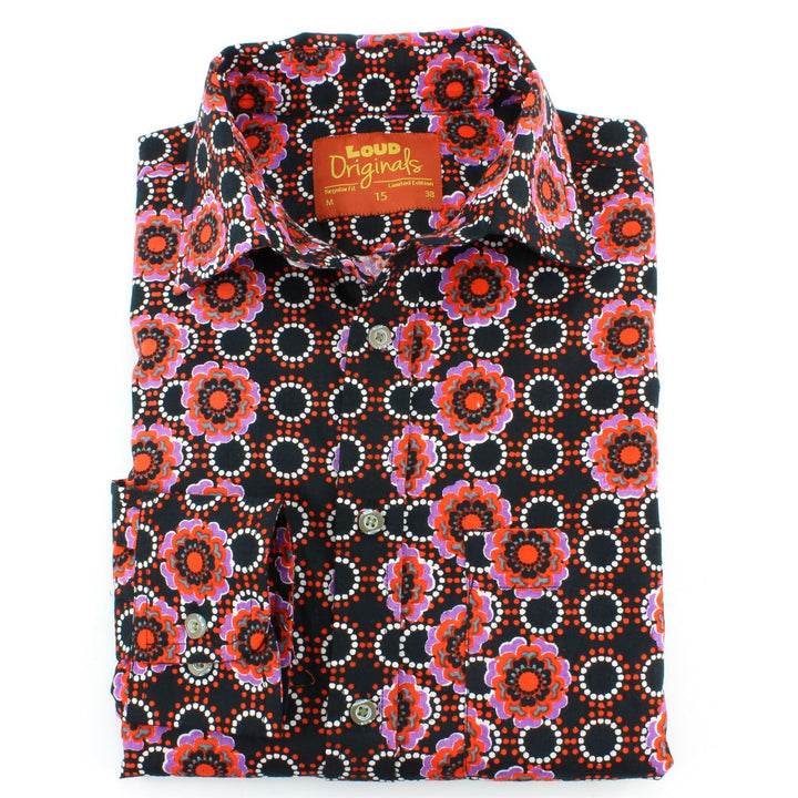 Regular Fit Long Sleeve Shirt - Black Abstract Poppies