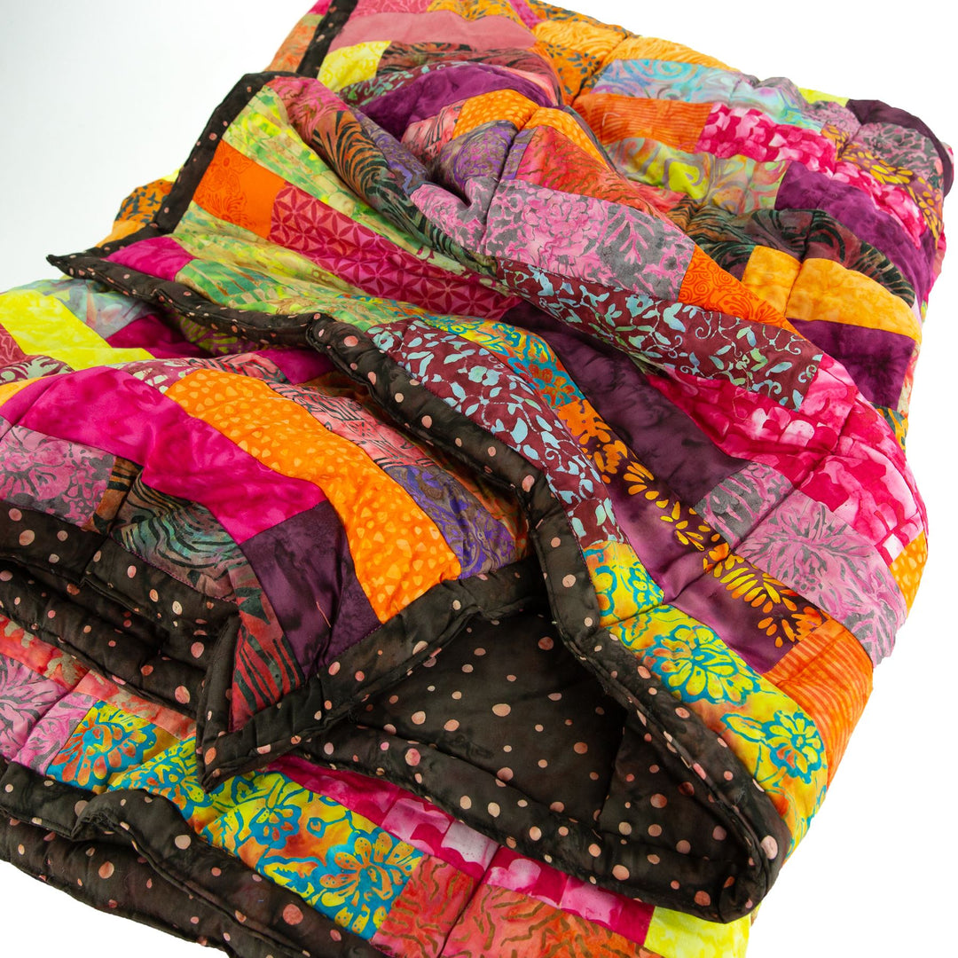 Handmade Quilted Patchwork Batik Printed Bedspread - Rose