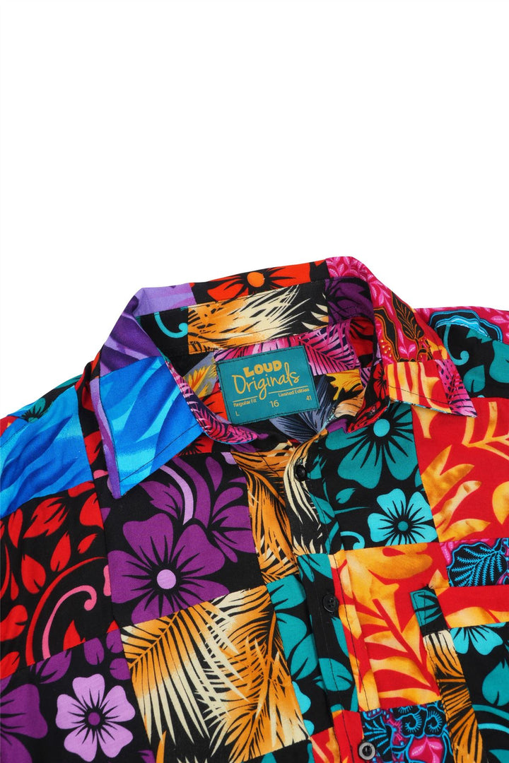Regular Fit Short Sleeve Shirt - Paradise Patchwork Large
