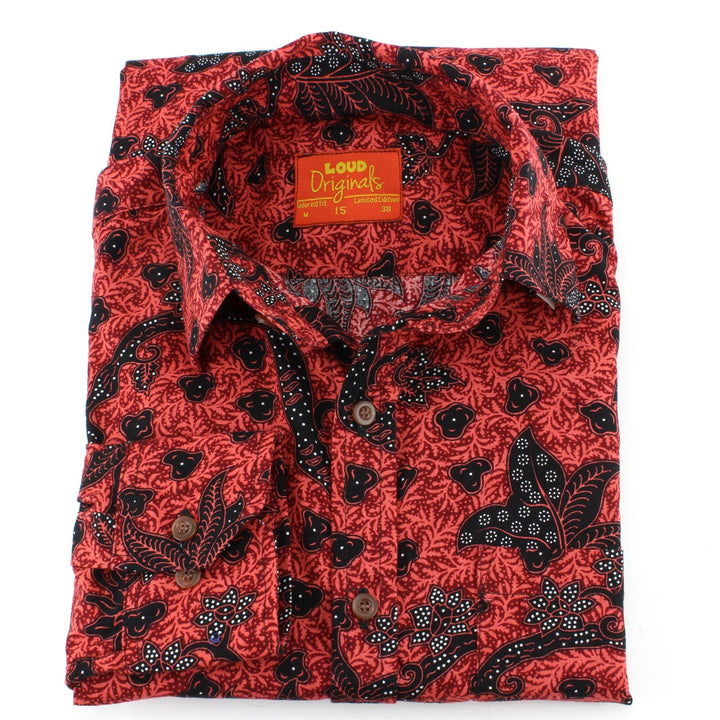 Tailored Fit Long Sleeve Shirt - Red & Orange Abstract