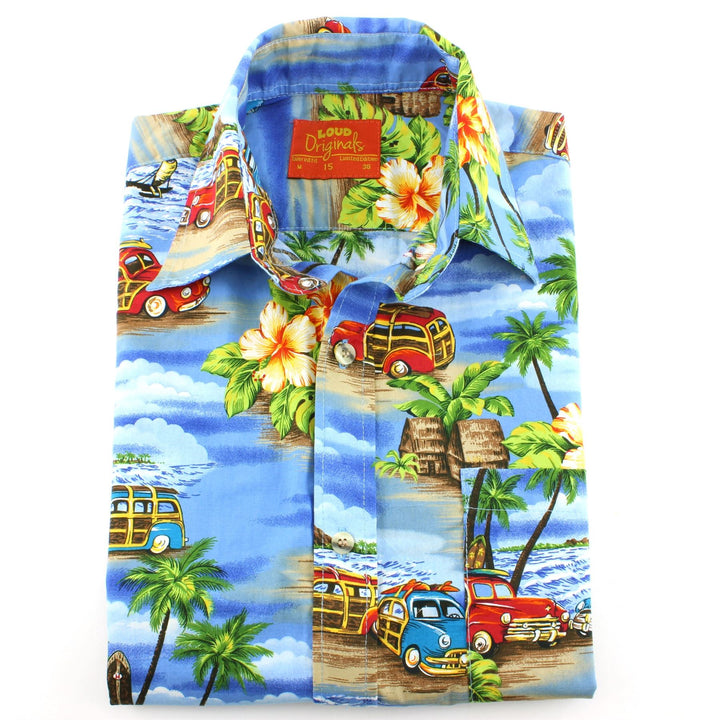 Tailored Fit Short Sleeve Shirt - Blue Sky Beaches & Classic Cars