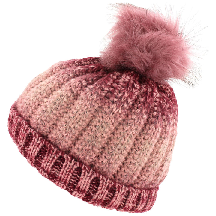 Colour Fade Bobble Beanie Hat with Faux Fur Pom - Pink