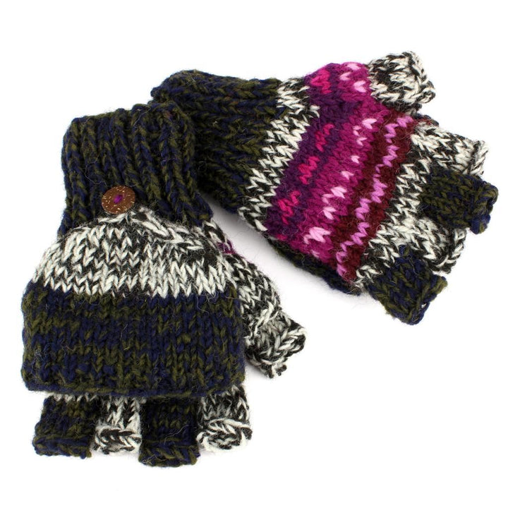 Wool Knit Fingerless Shooter Gloves - Space Dye (Dark Multi)