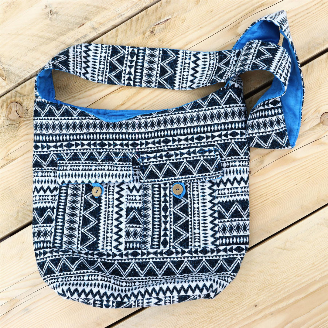 Cotton Canvas Sling Bag Double Pocket - Blue