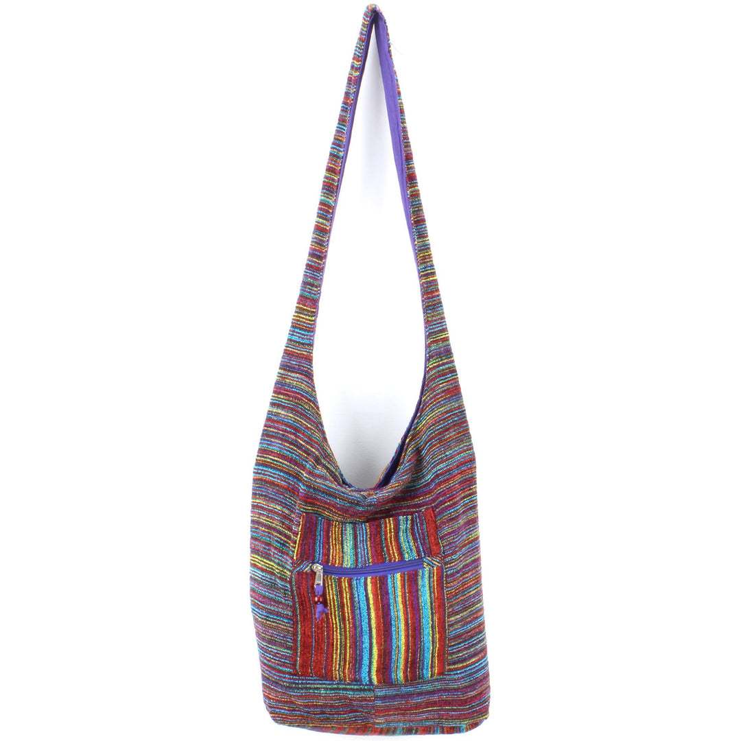 Striped Chenille Sling Shoulder Bag  - Purple Multi