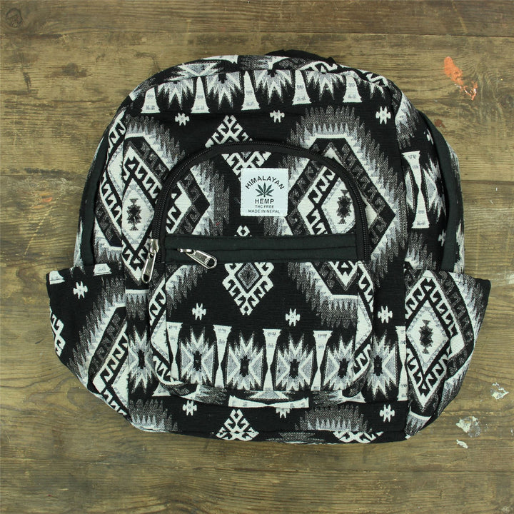 Himalayan Hemp Backpack - Greyscale Aztec