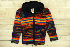 Cardigan veste à capuche en laine tricotée à la main - sd noir arc-en-ciel orange