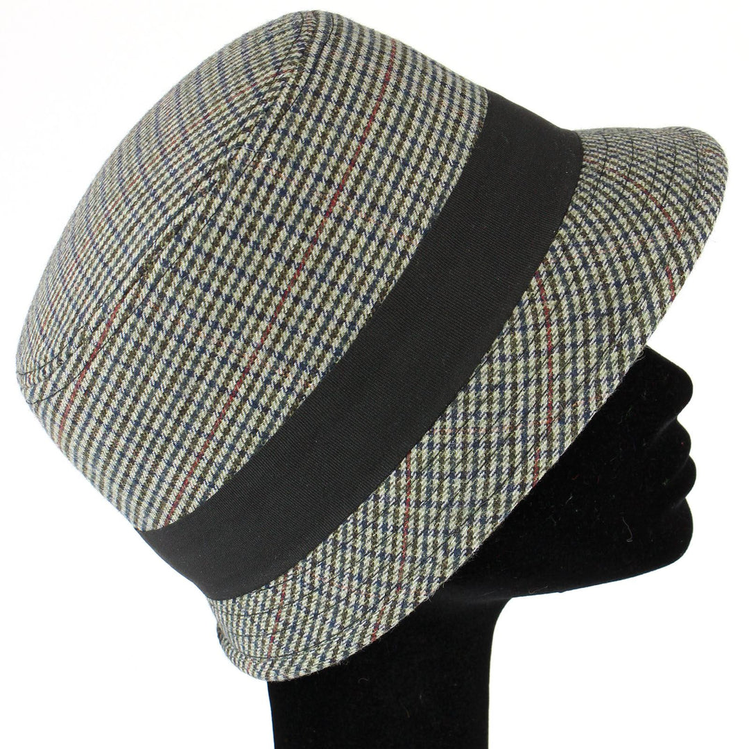 Tweed cloche hat with chunky band - Olive