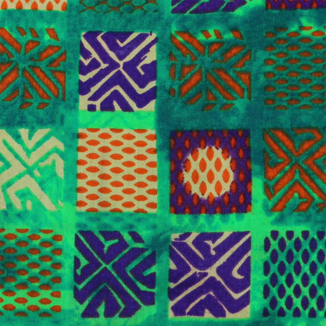 Regular Fit Long Sleeve Shirt - Green & Multicoloured Square Abstract