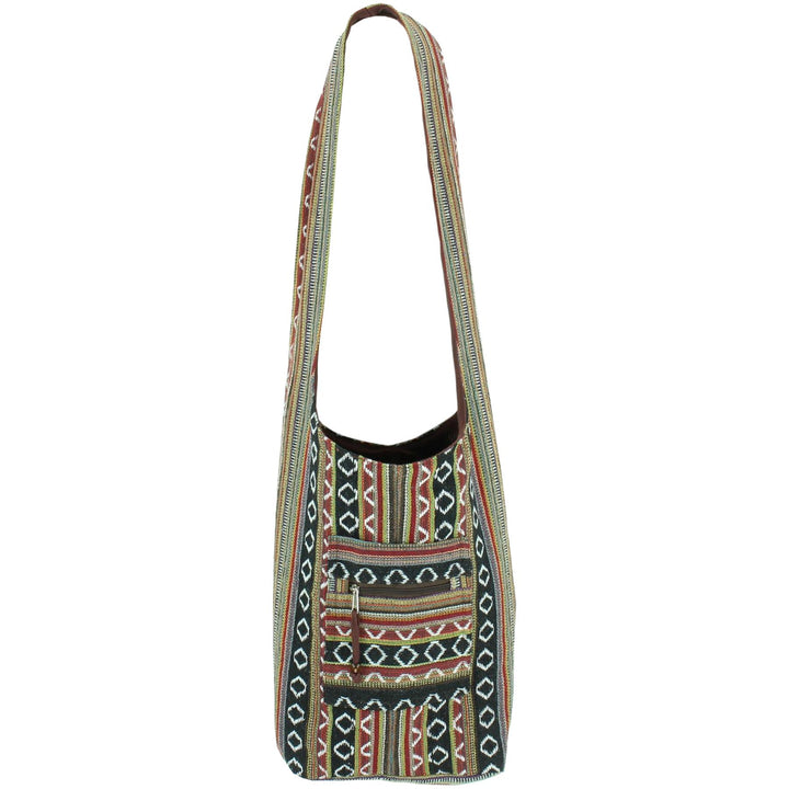 Diamond Pattern Canvas Sling Shoulder Bag - Black Brown