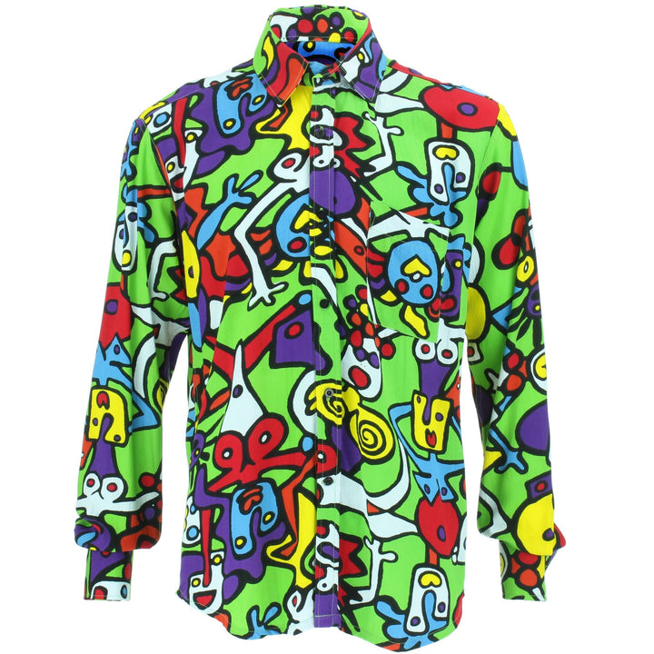 Regular Fit Long Sleeve Rayon Shirt - Tiffy Print - Green