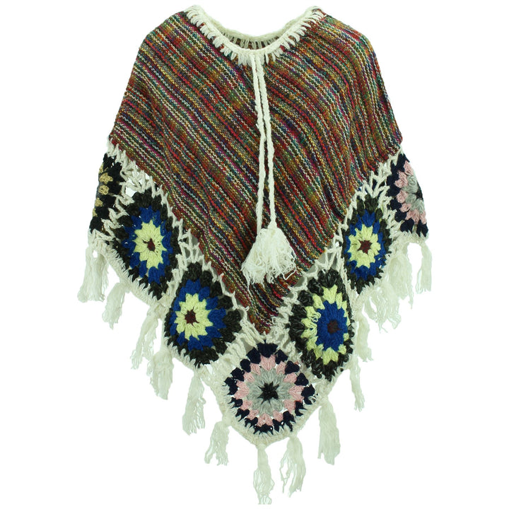 Granny Squares Crochet Poncho Short - Rainbow/Cream