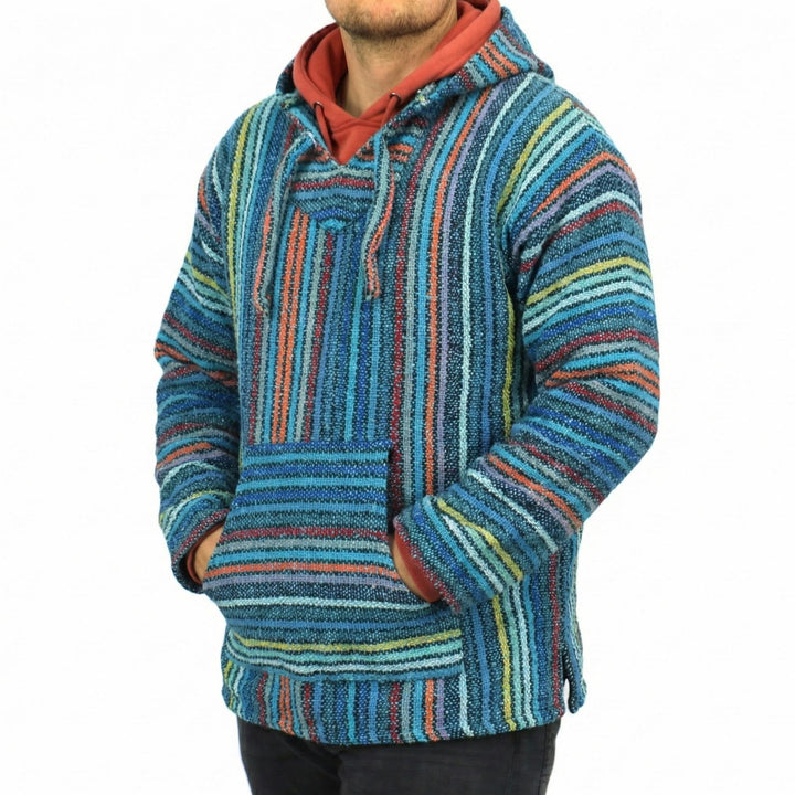 Recycled Mexican Baja Jerga Hoody - Thin Stripe Multi
