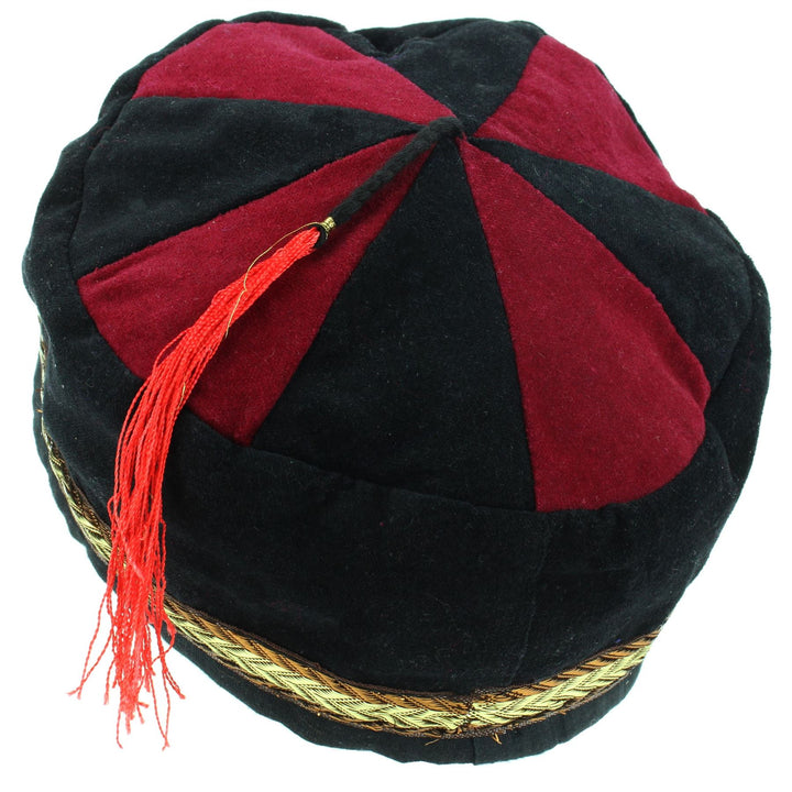 Nepalese Velvet Smoking Hat - Black & Red