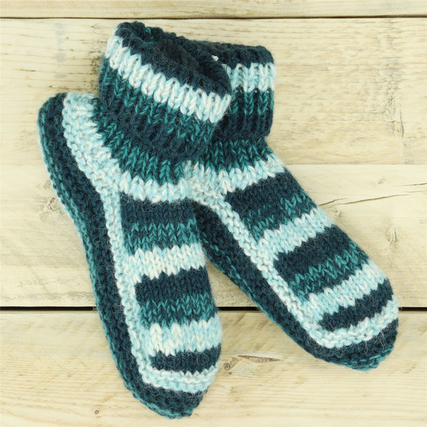 Hand Knitted Wool Slipper Socks - SD Teal