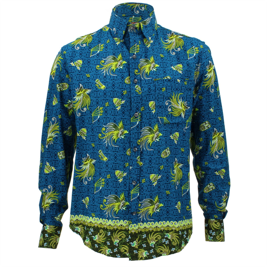 Tailored Fit Long Sleeve Shirt - Green Abstract Phoenix