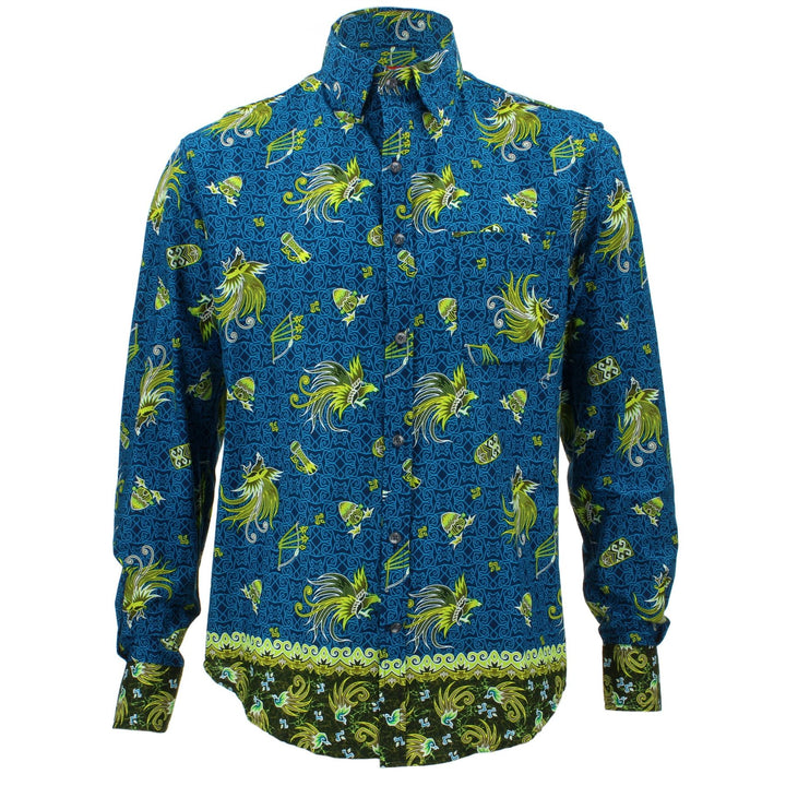 Tailored Fit Long Sleeve Shirt - Green Abstract Phoenix