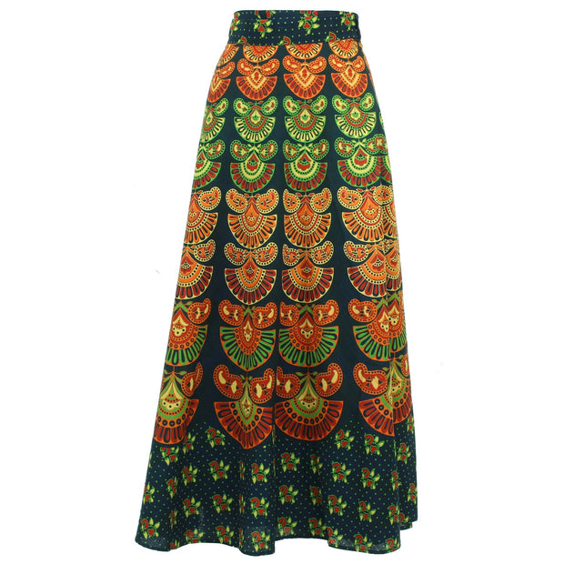 Block Print Mandala Maxi Wrap Skirt - Green