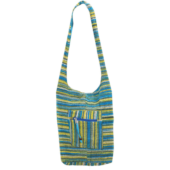 Striped Chenille Sling Shoulder Bag - Turq Yellow