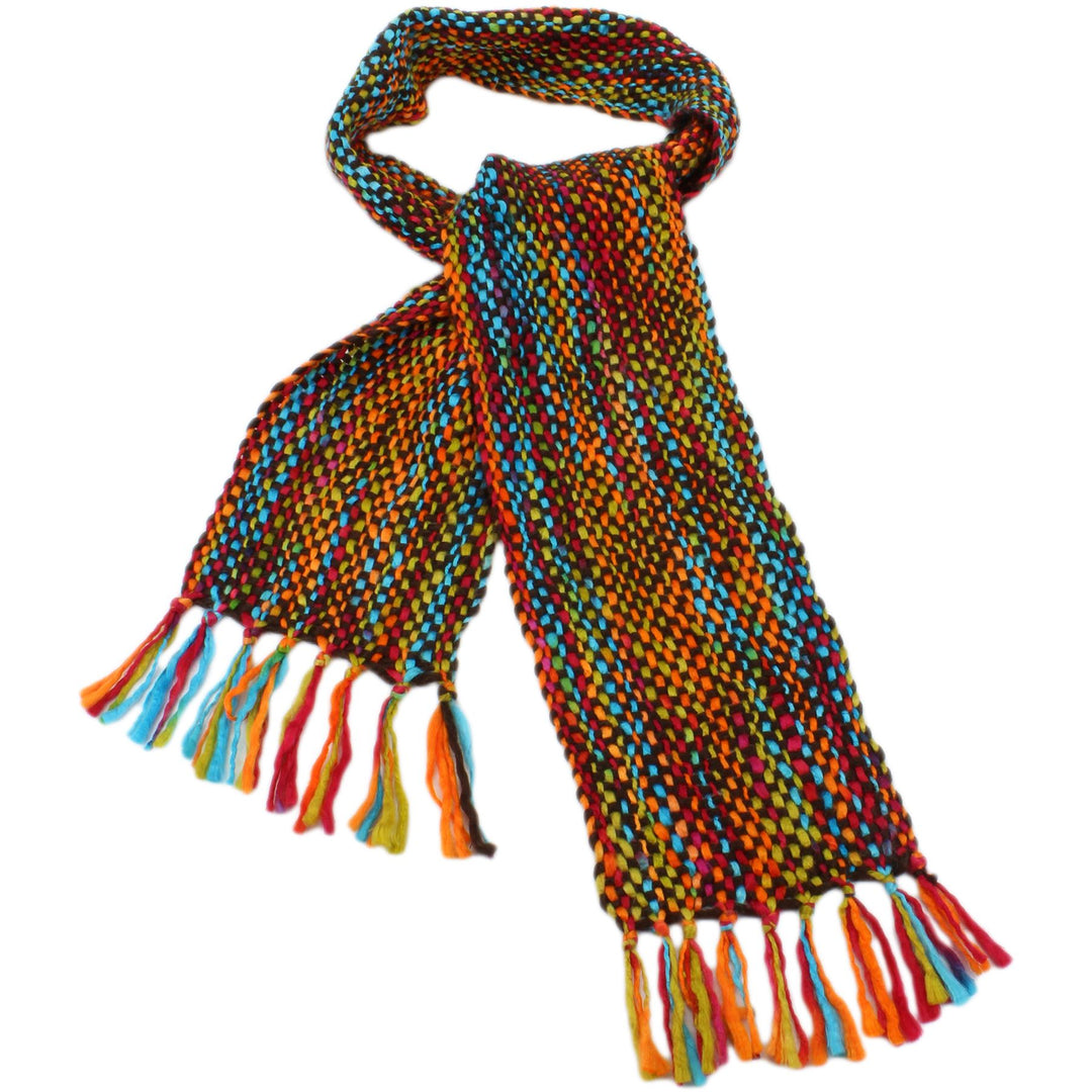 Long Chunky Knit Acrylic Scarf - Brown Multi