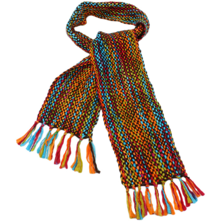 Long Chunky Knit Acrylic Scarf - Brown Multi