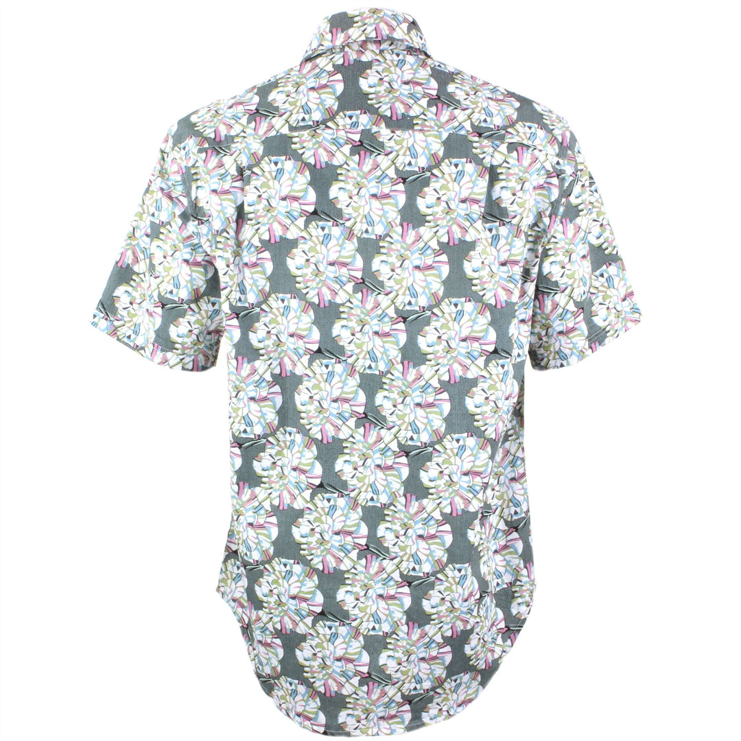 Regular Fit Short Sleeve Shirt - Green Floral Geometric