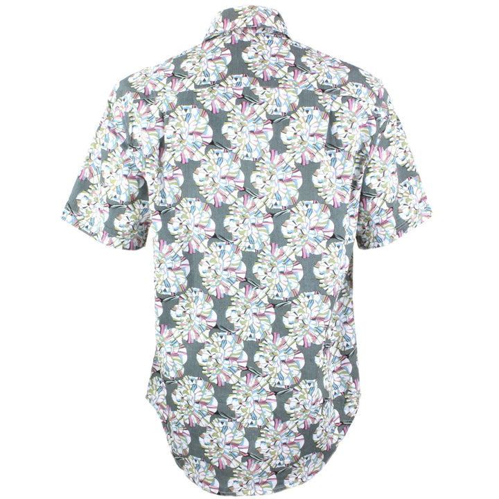 Regular Fit Short Sleeve Shirt - Green Floral Geometric