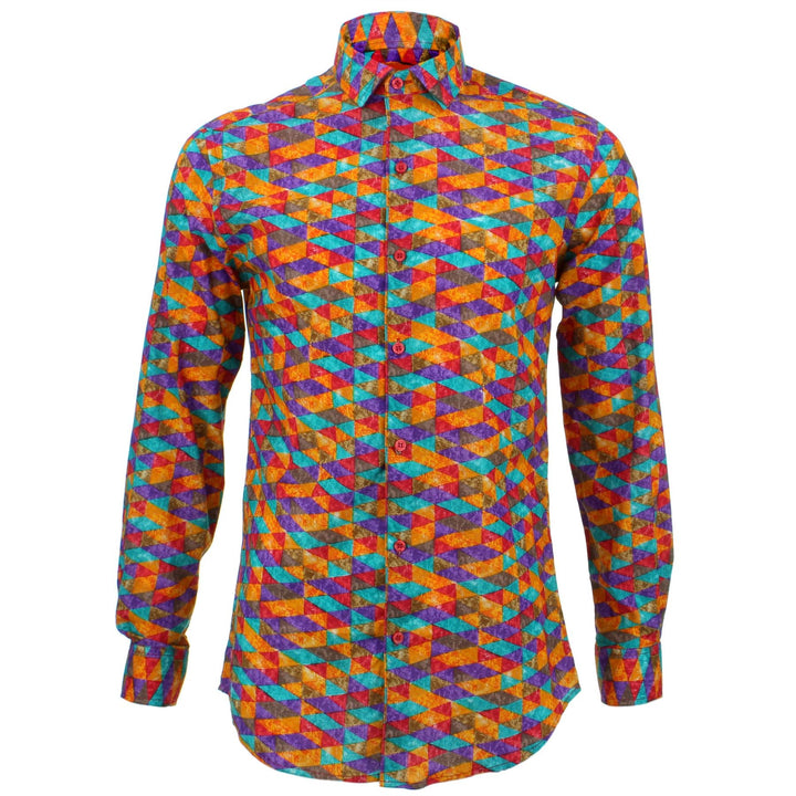 Tailored Fit Long Sleeve Shirt - Purple Orange Harlequin