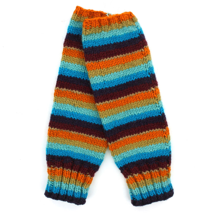 Hand Knitted Wool Leg Warmers - Stripe Retro C