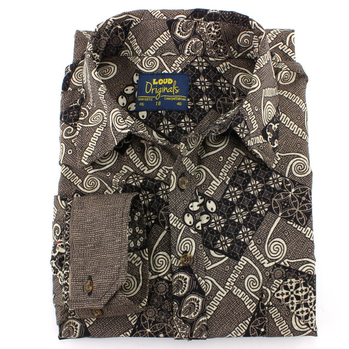 Tailored Fit Long Sleeve Shirt - Grey Patterned Tiles