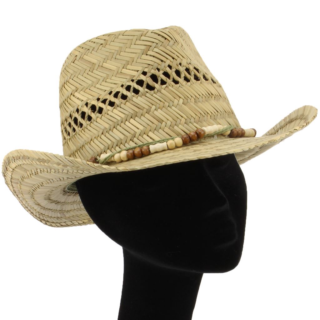 Straw Cowboy Hat with Wood Bead Band