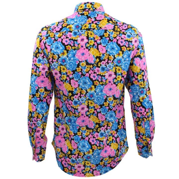 Tailored Fit Long Sleeve Shirt - Multi-coloured Floral on Black