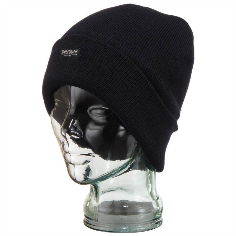 Fine Knit Beanie Hat - Black