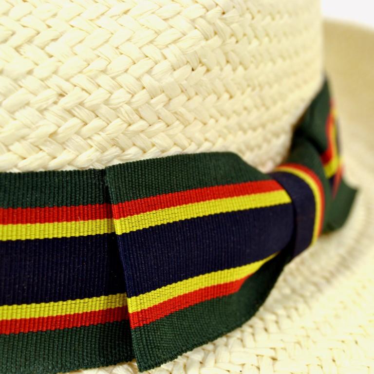 Wide Brim Straw Panama Fedora Hat - Green & Navy