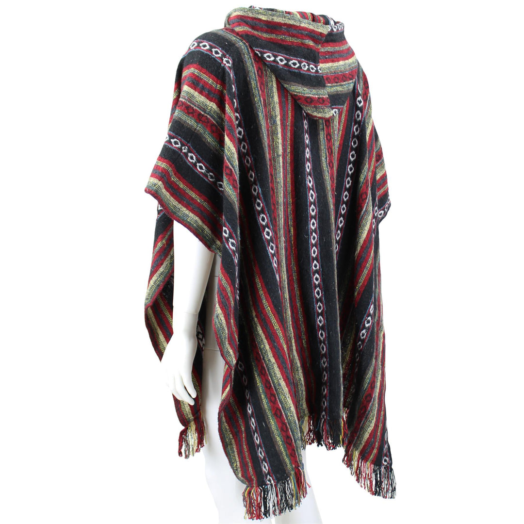 Brushed Cotton Hooded Poncho - Black Red