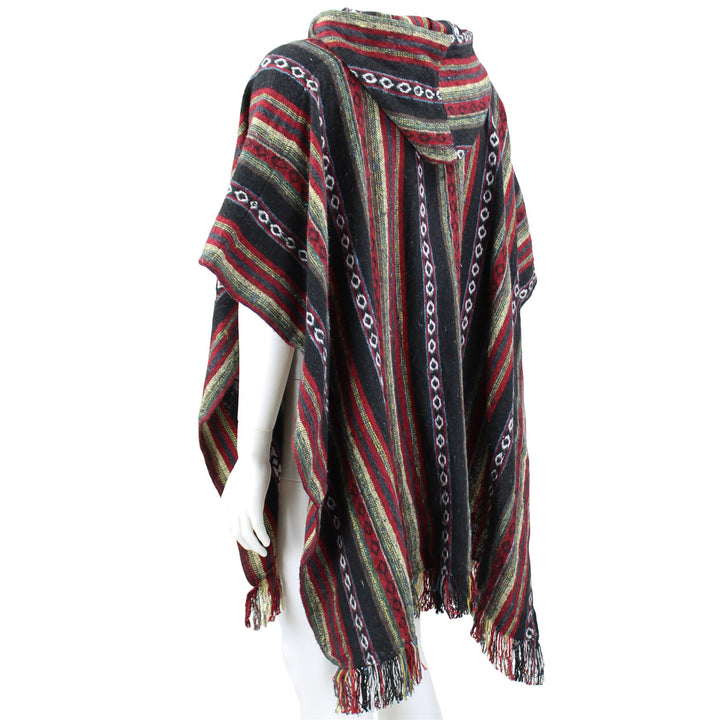 Brushed Cotton Hooded Poncho - Black Red