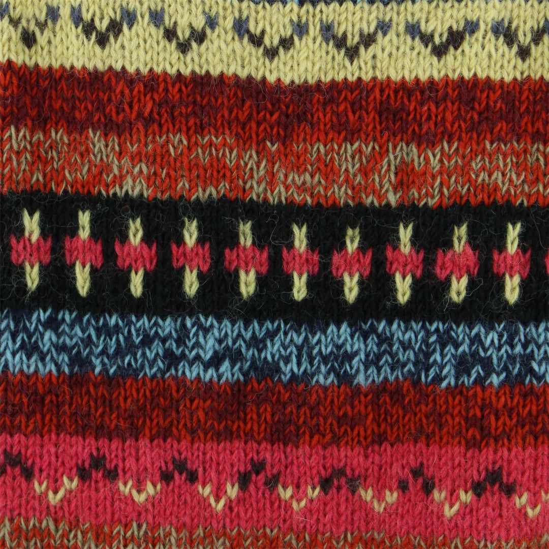 Chunky Wool Knit Abstract Pattern Hooded Cardigan Jacket - 17 Red