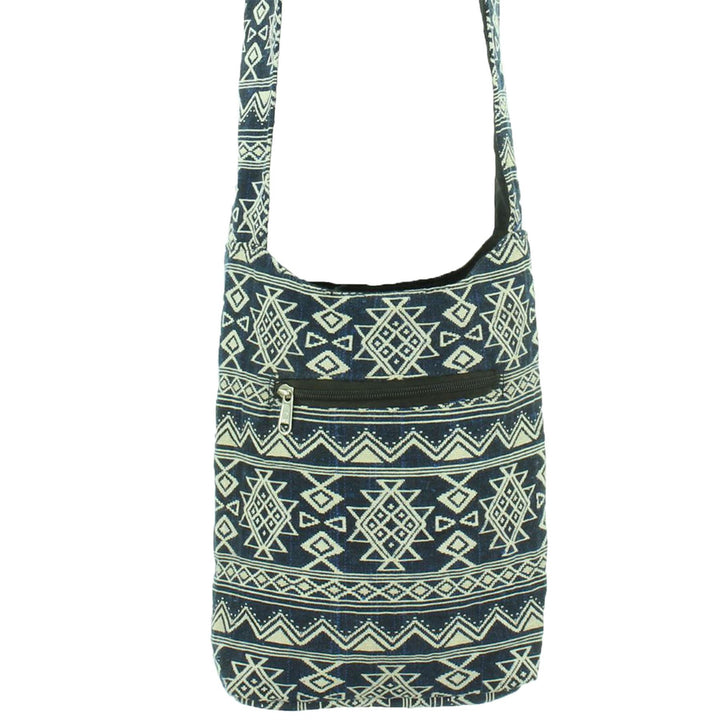 Cotton Canvas Sling Shoulder Bag - Aztec Navy