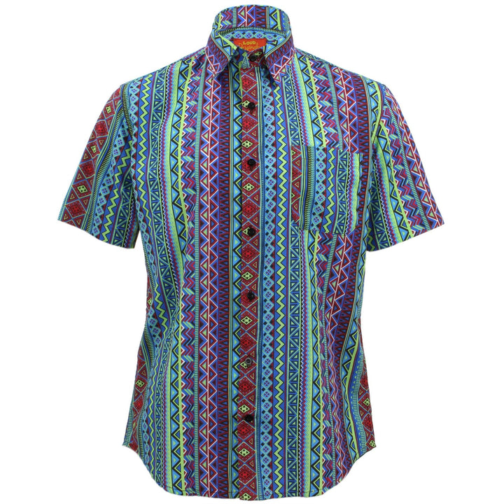Tailored Fit Short Sleeve Shirt - Blue Aztec