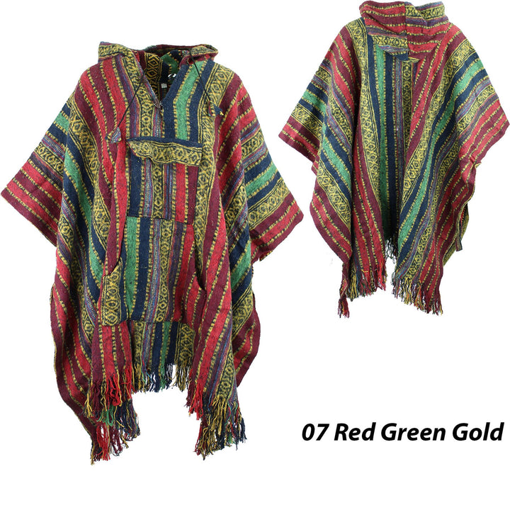 Brushed Gheri Cotton Poncho - 07 Red Green Gold