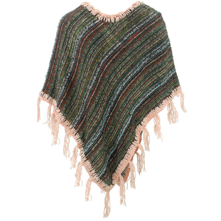 Stripe Crochet Poncho Short - Green Multi/Pink