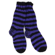 Chunky Wool Knit Fleece Lined Socks - Purple & Black