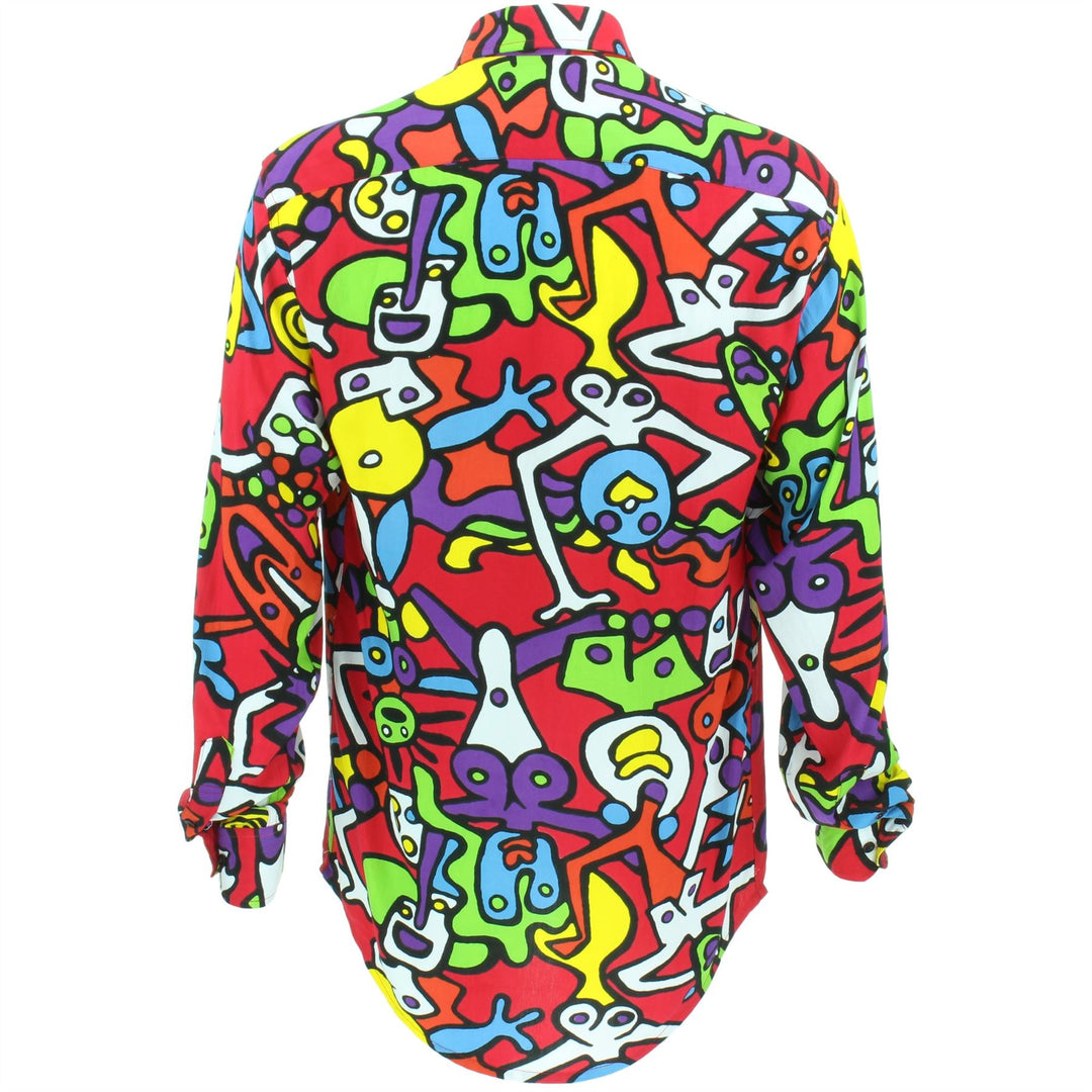 Slim Fit Long Sleeve Rayon Shirt - Tiffy Print - Red