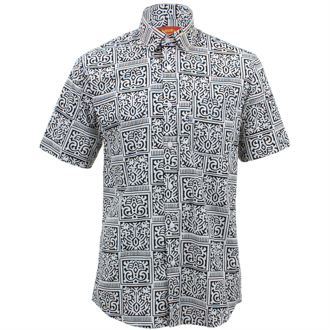 Regular Fit Short Sleeve Shirt - Black & White Tribal