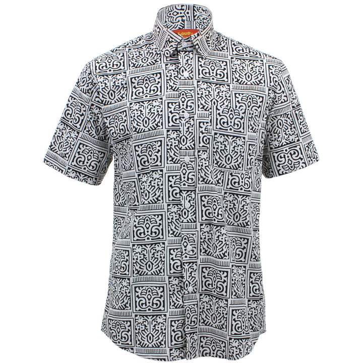 Regular Fit Short Sleeve Shirt - Black & White Tribal