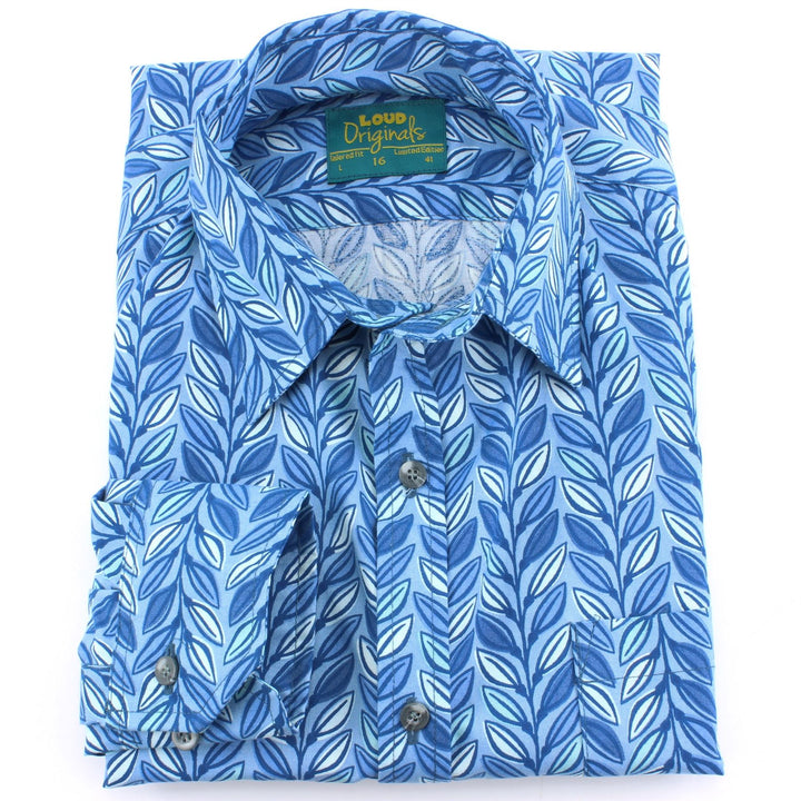 Tailored Fit Long Sleeve Shirt - Blue Leaves