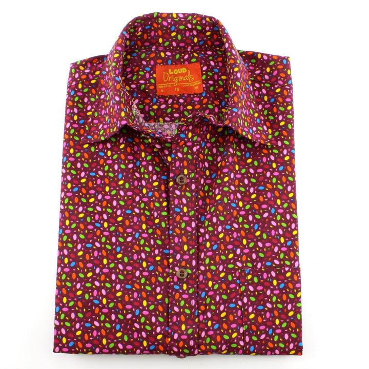 Tailored Fit Short Sleeve Shirt - Dark Purple Multi-coloured Ovals